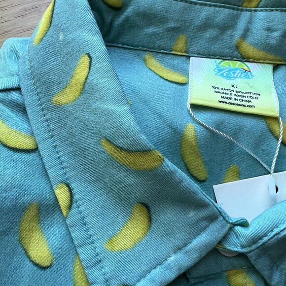 Zesties Size XL Blue Cotton Retro‎ 80s Style Beach Shirt Button Graphic Citrus - Picture 7 of 9